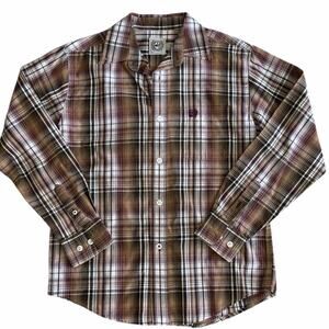 CINCH Boys Brown Plaid Western Button Down Size Medium (10)